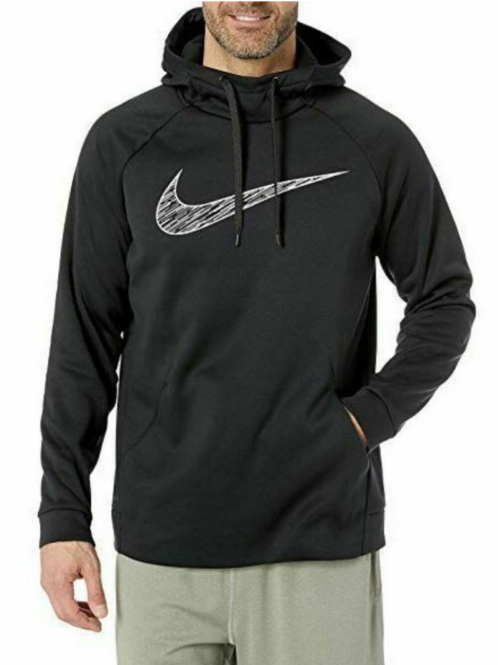 Nike Men's Therma-FIT Essential Graphic 4 Pullover Hoodie - Black/White Sz Med